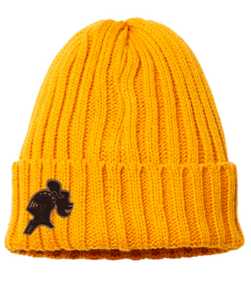 Cable Knit Cuffed Beanie With Leather Patch