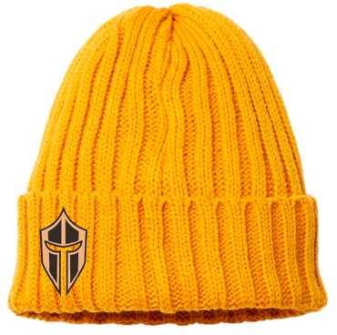 Cable Knit Cuffed Beanie With Leather Patch