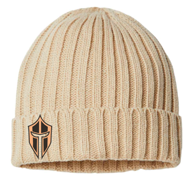 Cable Knit Cuffed Beanie With Leather Patch