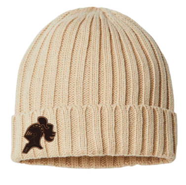 Cable Knit Cuffed Beanie With Leather Patch
