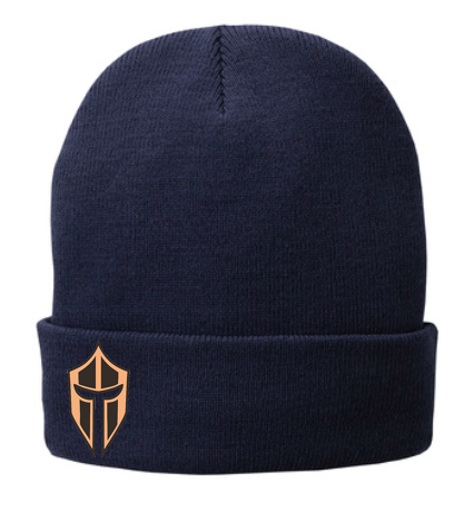 Fleece-Lined Knit Cap with Leather Patch