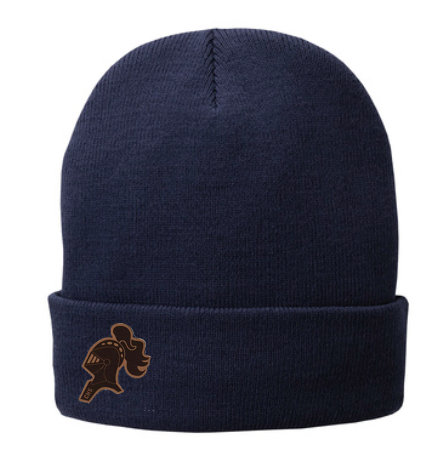 Fleece-Lined Knit Cap with Leather Patch