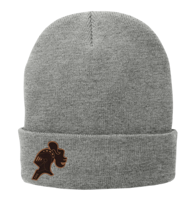 Fleece-Lined Knit Cap with Leather Patch