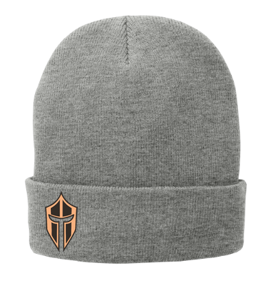 Fleece-Lined Knit Cap with Leather Patch
